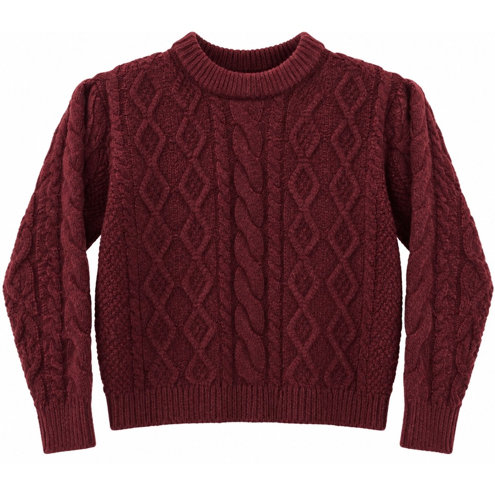 Shades Of Aran Burgundy Cable Knit Sweater 100% Merino Gorpcore Fall Wool Kids S